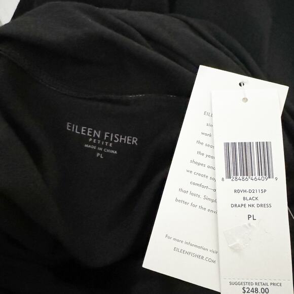 EILEEN FISHER Drape Cowl Neck Jersey Knit Dress Black Large Petite - Picture 7 of 9